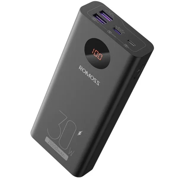 Romoss PEA20 20000mAh power bank with LED digital screen and multiple charging ports