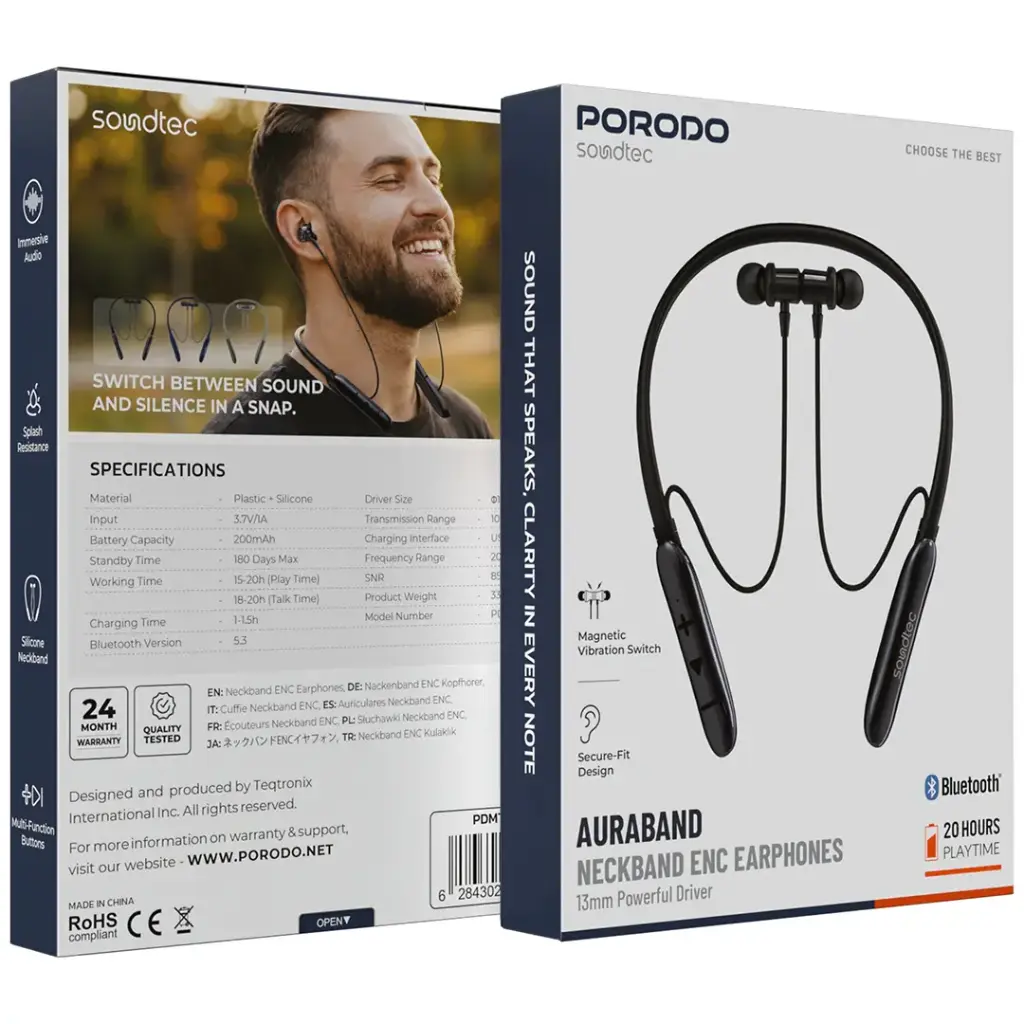 Porodo Soundtec Auraband Neckband ENC Earphones with 13mm Powerful Driver black3 Porodo Soundtec Auraband Neckband ENC Earphones with 13mm Powerful Driver black3
