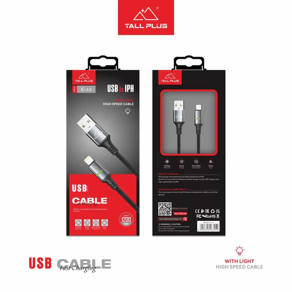 Tallplus C-15 USB to Lightning Fast Charging Cable with LED Light - Image 3