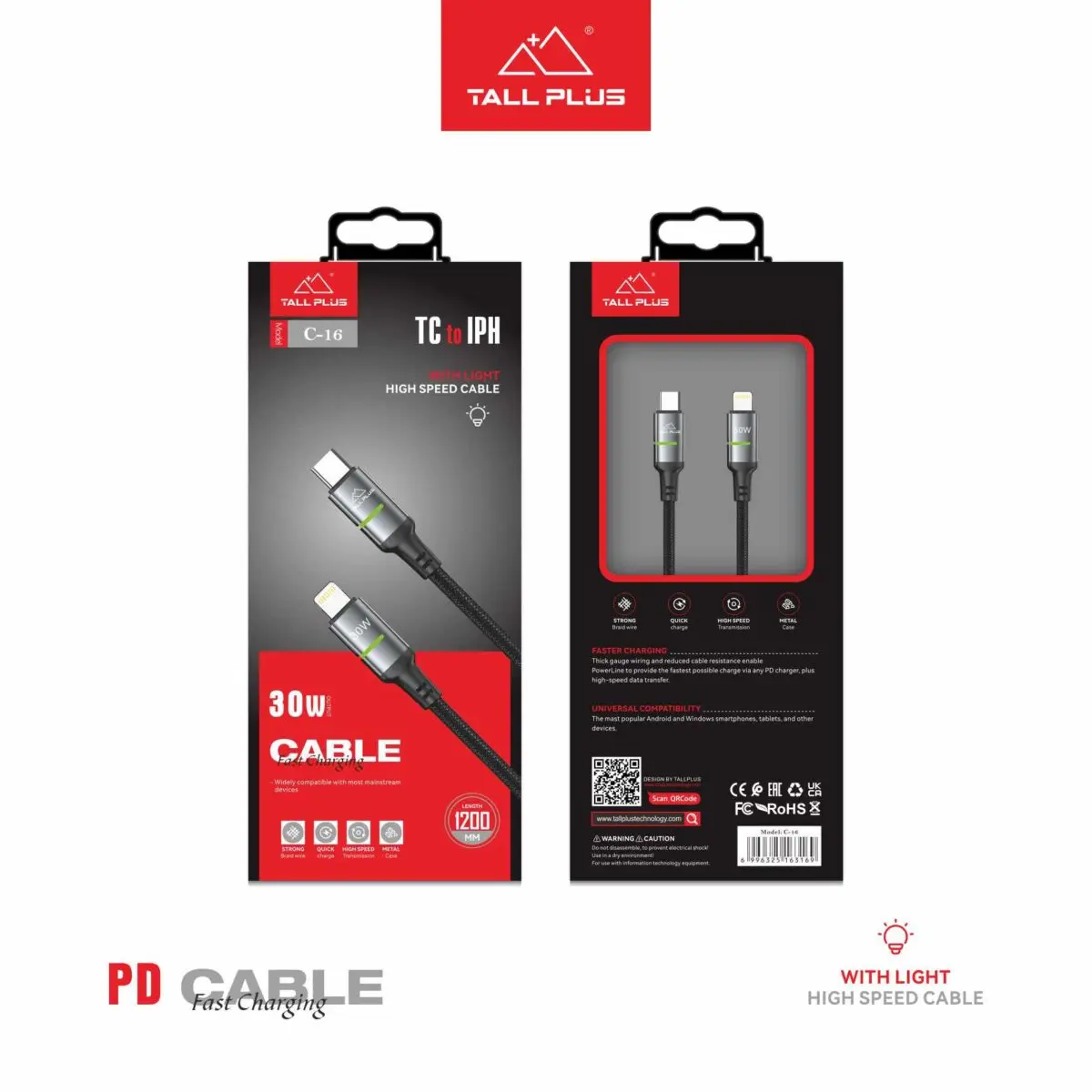 Tallplus C-16 30W Type-C to Lightning Fast Charging Cable with LED Light - Image 3