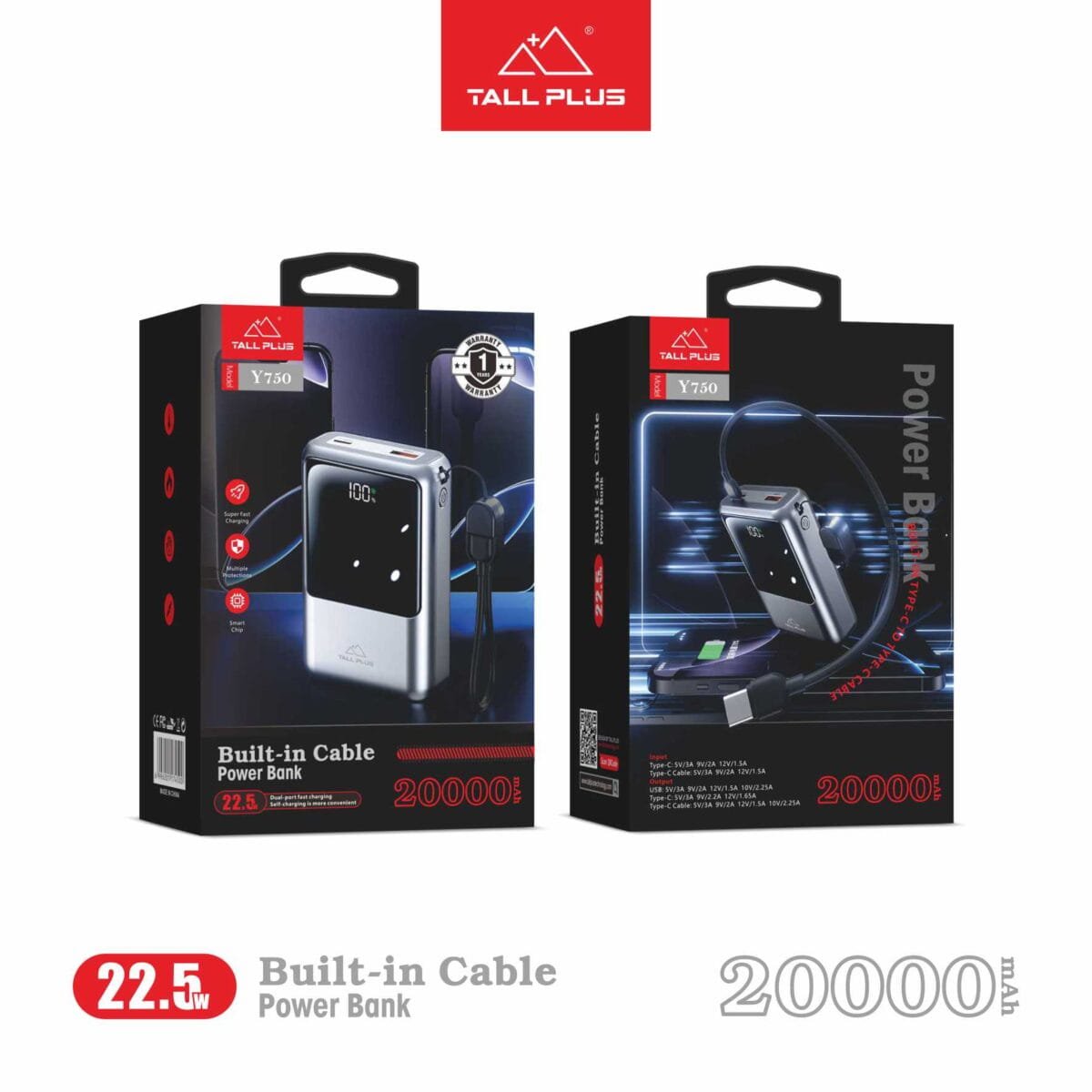 Tallplus Y750 20000mAh 22.5W Power Bank with Built-in Lanyard Cable