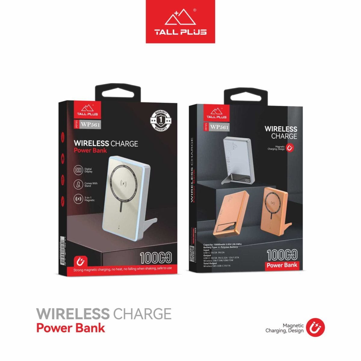 Tallplus WP561 10000mAh 15W Magnetic Wireless Charging Power Bank with Stand